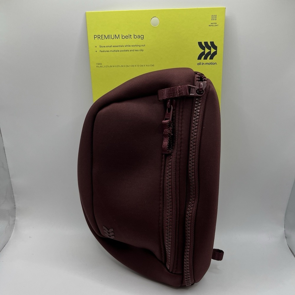 All In Motion Premium Belt Bag Burgundy Water Repellent Adjustable Waist Pack